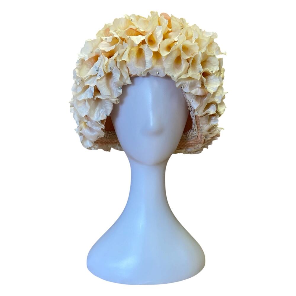 1960s Jack McConnell Floral Hat – Sculptural Bouquet Hat w/ Rhinestone Accents